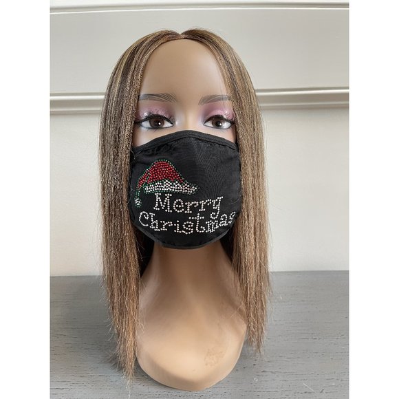 Christmas Face Mask Bling Merry Christmas With Santa Hat Rhinestone - Picture 1 of 9